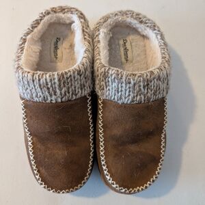 Dearfoams Brown Slippers with Knit Cuff Well Worn